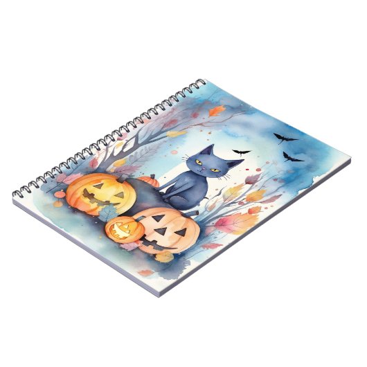 Halloween Oriental Blue Cat met pompoenen eng Notitieboek (Linkerzijde)