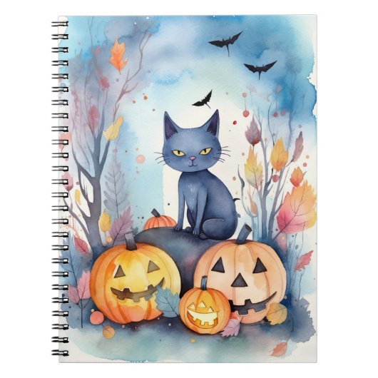 Halloween Oriental Blue Cat met pompoenen eng Notitieboek (Voorkant)