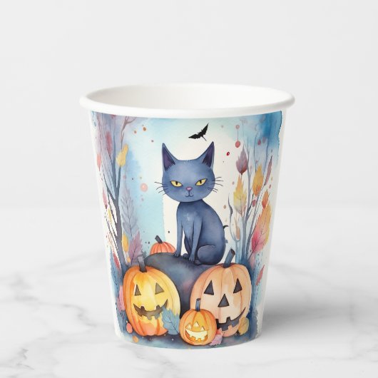 Halloween Oriental Blue Cat met pompoenen eng Papieren Bekers (Voorkant)