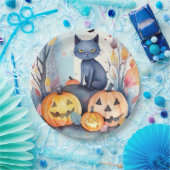 Halloween Oriental Blue Cat met pompoenen eng Papieren Bordje (Feest)