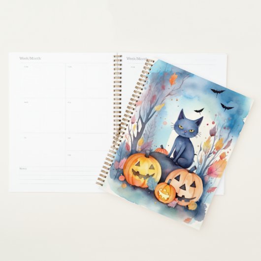 Halloween Oriental Blue Cat met pompoenen eng Planner (Display)