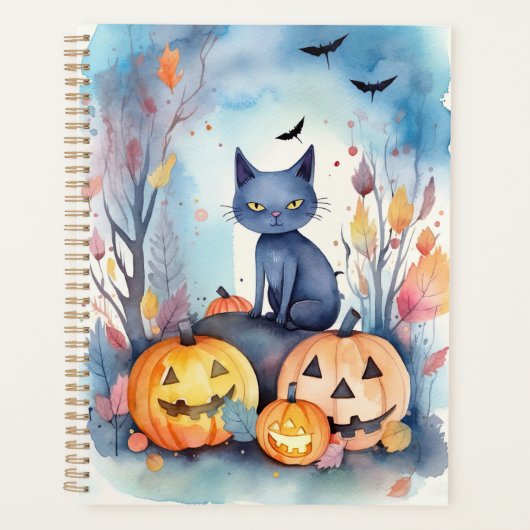 Halloween Oriental Blue Cat met pompoenen eng Planner (Voorkant)