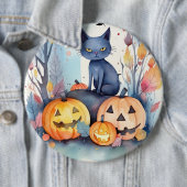 Halloween Oriental Blue Cat met pompoenen eng Ronde Button 6,0 Cm (In situ)