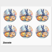 Halloween Oriental Blue Cat met pompoenen eng Ronde Sticker (Vel)