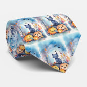 Halloween Oriental Blue Cat met pompoenen eng Stropdas (Opgerold)