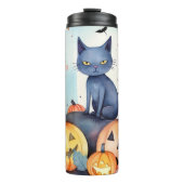Halloween Oriental Blue Cat met pompoenen eng Thermosbeker (Voorkant)