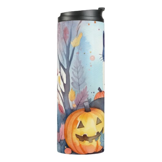 Halloween Oriental Blue Cat met pompoenen eng Thermosbeker (Gedraaid links)