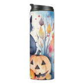 Halloween Oriental Blue Cat met pompoenen eng Thermosbeker (Geroteerd rechts)