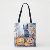 Halloween Oriental Blue Cat met pompoenen eng Tote Bag (Voorkant)