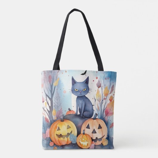 Halloween Oriental Blue Cat met pompoenen eng Tote Bag (Achterkant)