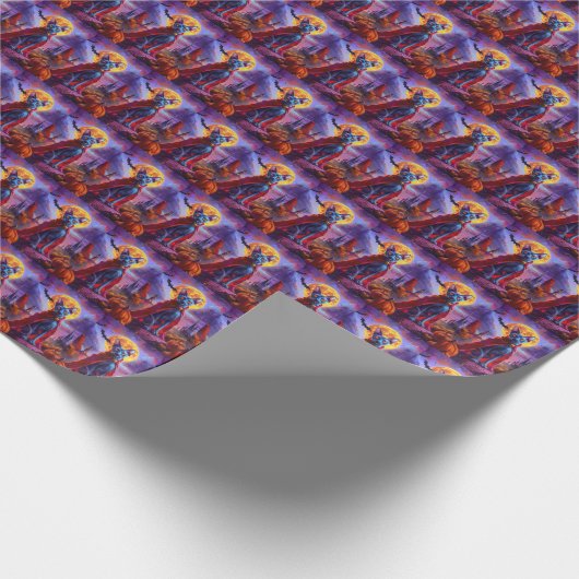 Halloween Oriental Blue Cat Vampire Pumpkins eng Cadeaupapier (Hoek)