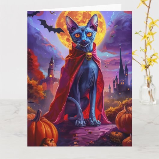 Halloween Oriental Blue Cat Vampire Pumpkins eng Kaart (Gele Bloem)