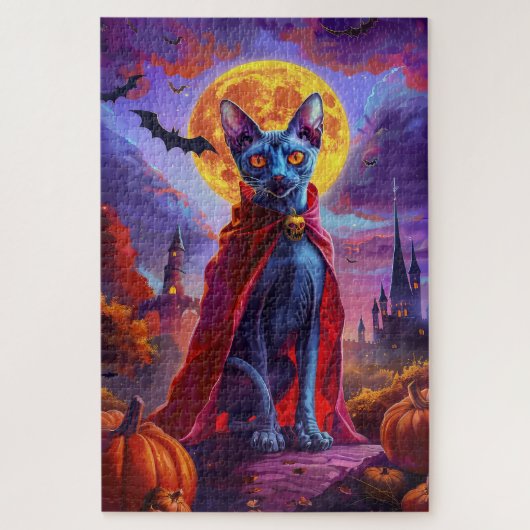 Halloween Oriental Blue Cat Vampire Pumpkins eng Legpuzzel (Verticaal)