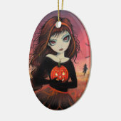 Halloween Ornament Big Eye Girl met pompoen (Links)