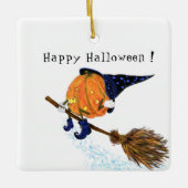 Halloween Ornament heks Pumpkin Flying Broom Fun (Voorkant)