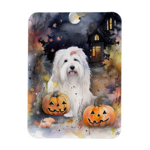 Halloween Oud-Engelse Schaapshond Met Pompoenen Gr Magneet