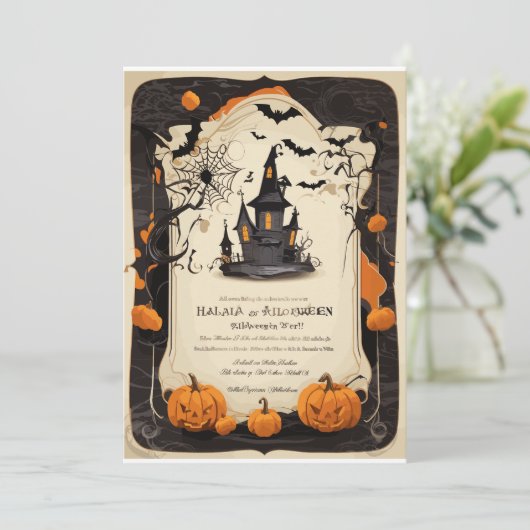 Halloween Oud-Modern Invitation Kaart (Staand voorkant)
