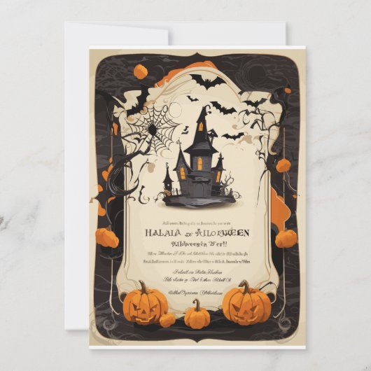 Halloween Oud-Modern Invitation Kaart (Achterkant)