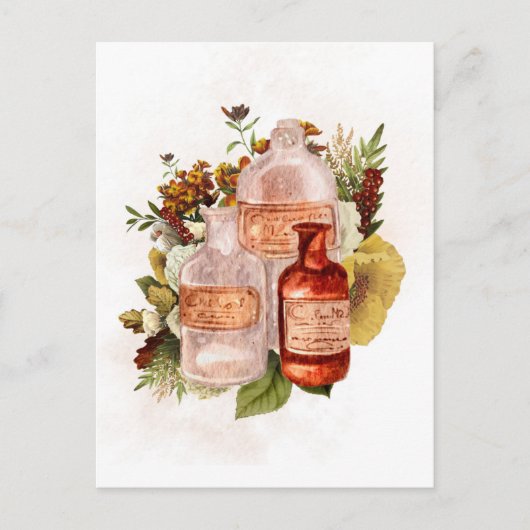 Halloween Oude Flessen Herfstbloemen Briefkaart (Voorkant)