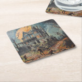 Halloween Oude Geest Huis Zombie Kartonnen Onderzetters (Schuin)