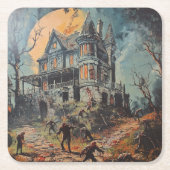 Halloween Oude Geest Huis Zombie Kartonnen Onderzetters (Voorkant)