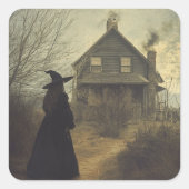 Halloween Oude Heks  Vierkante Sticker (Voorkant)