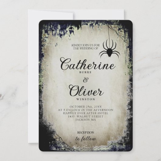 Halloween Oude Papier Gotisch Spinnenweb Frame  Kaart (Voorkant)