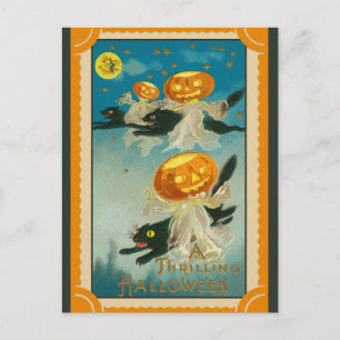 Halloween Oude Pompoen Zwart Kat Briefkaart