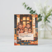 Halloween Ouders met drie Kinderen Briefkaart (Staand voorkant)