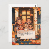 Halloween Ouders met drie Kinderen Briefkaart (Voorkant / Achterkant)