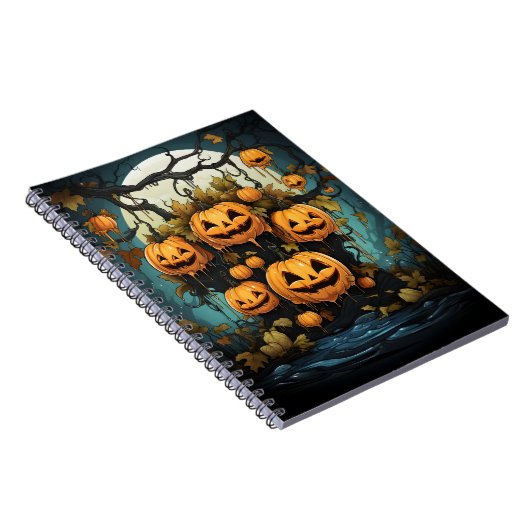 Halloween Outdoor Hangende Pompoenen Op De Boom Notitieboek (Rechterzijde)