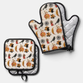  Halloween Ovenwanten en Pothouders Ovenwant & Pannenlap Set (Voorkant / Achterkant)
