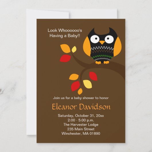 Halloween Owl 5x7 Baby shower Uitnodiging 2-zijdig (Voorkant)