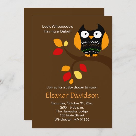 Halloween Owl 5x7 Baby shower Uitnodiging 2-zijdig (Voorkant / Achterkant)
