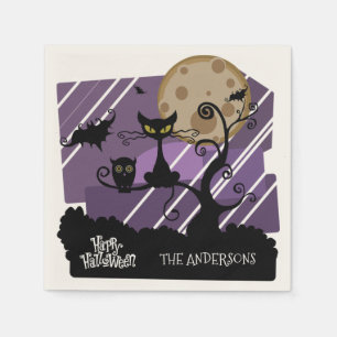 Halloween Owl and Cat Personalized Napkin Servetten