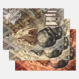 Halloween Owl and Skull  Pattern Inpakpapier Vel