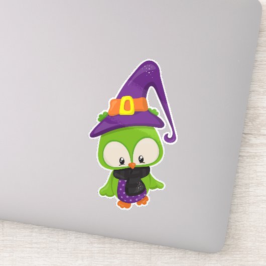 Halloween Owl, Cute Owl, Green Owl, heks Pet Sticker (Detail)