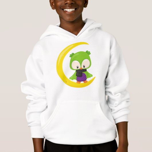 Halloween Owl, Cute Owl, Green Owl, Moon, Scarf (Voorkant)
