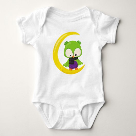 Halloween Owl, Cute Owl, Green Owl, Moon, Scarf Romper (Voorkant)