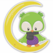 Halloween Owl, Cute Owl, Green Owl, Moon, Scarf Sticker (Voorkant)