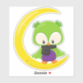 Halloween Owl, Cute Owl, Green Owl, Moon, Scarf Sticker (Vel)