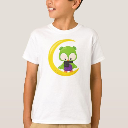 Halloween Owl, Cute Owl, Green Owl, Moon, Scarf T-shirt (Voorkant)