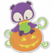 Halloween Owl, Cute Owl, Paarse Owl, Pumpkin Sticker (Voorkant)