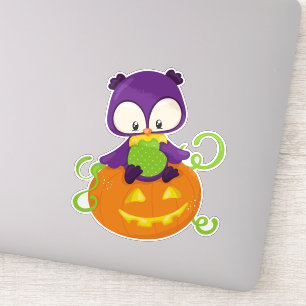 Halloween Owl, Cute Owl, Paarse Owl, Pumpkin Sticker