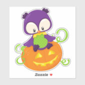 Halloween Owl, Cute Owl, Paarse Owl, Pumpkin Sticker (Vel)