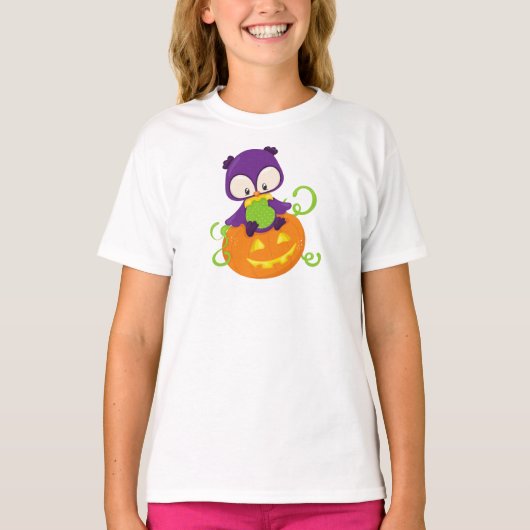 Halloween Owl, Cute Owl, Paarse Owl, Pumpkin T-shirt (Voorkant)