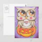 Halloween Owl en Pumpkin Briefkaart (Voorkant / Achterkant)