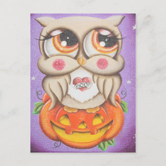 Halloween Owl en Pumpkin Briefkaart