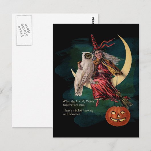  Halloween Owl en Witch Briefkaart (Voorkant / Achterkant)