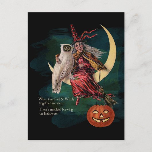  Halloween Owl en Witch Briefkaart (Voorkant)